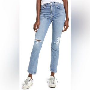 AGOLDE Riley Ripped Super High Waist Crop Straight Leg Jeans in Whiplash size 29